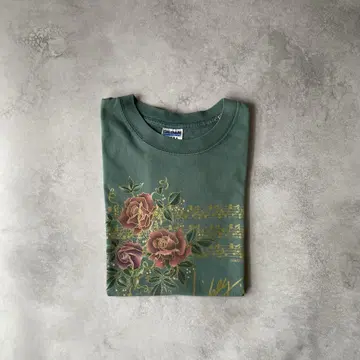 90s GILDAN 플라워 티셔츠 프린트 티셔츠 그린 XL