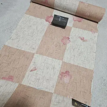 벚꽃 핑크 체크 무늬 면 린넨 유카타 옷감 겐지 이야기 보관품