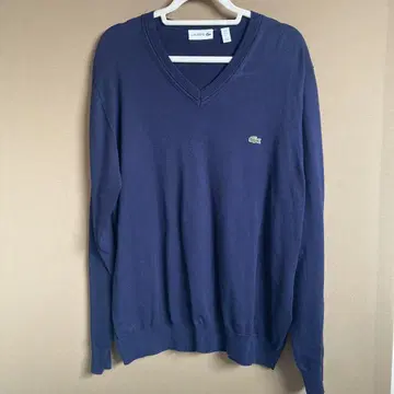 라코스테 네이비 V넥 스웨터 US XL