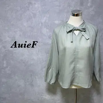 AuieF 블라우스 리본 타이 백 롱 그린 그레이 M 3944