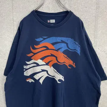 NFL 미식축구 브롱코스 팀 로고 프린트 네이비 티셔츠 2XL
