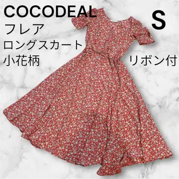 COCODEAL 미니 꽃무늬 플레어 롱 원피스 S 빨간색 싸개 버튼 여름