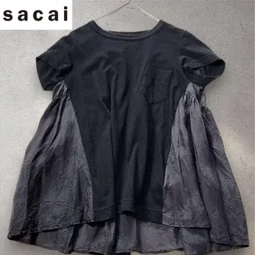 sacai 사카이 블라우스 블랙 이소재 페플럼 와이드 실루엣