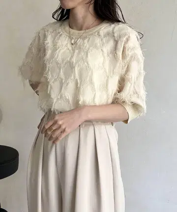 CAPRICIEUX LE'MAGE 하프 슬리브 프린지 블라우스 화이트
