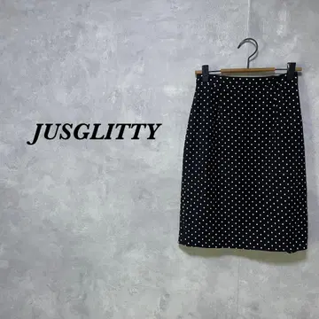 JUSGLITTY 미디 스커트 도트 백 지퍼 화이트 블랙 XS 3943
