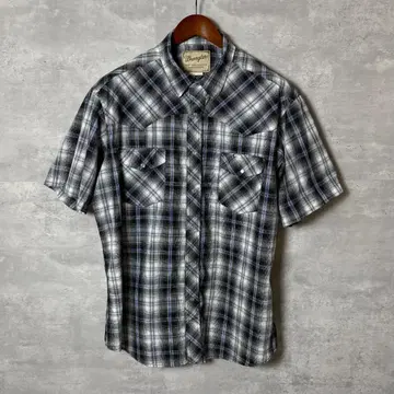 Wrangler 체크 무늬 웨스턴 셔츠 반팔 XLXG 블랙 계열
