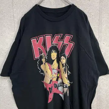 뮤직 밴드 KISS 키스 레슬링 프린트 블랙 티셔츠 XL 정도