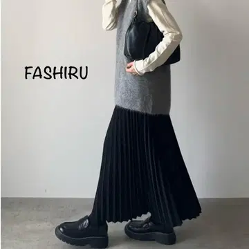 새상품급 FASHIRU 플리츠 스커트 롱 블랙 여성용 Fashiru