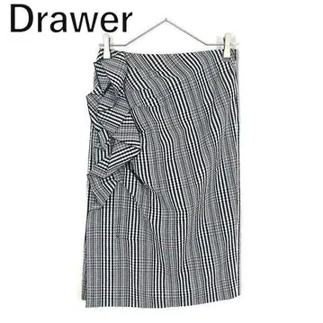 드로어 Drawer 세미 타이트 프릴 스커트 체크 무늬 모노톤