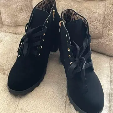 숏부츠 레오파드 무늬 여성용 24.5cm 스웨이드 힐 5cm