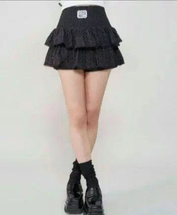 다리치 택 포함 새상품 셔링 코튼 레이스 미니 스커트 BLK 블랙 면