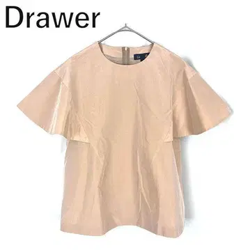 드로어 Drawer 플레어 숏 슬리브 블라우스 광택 핑크 베이지