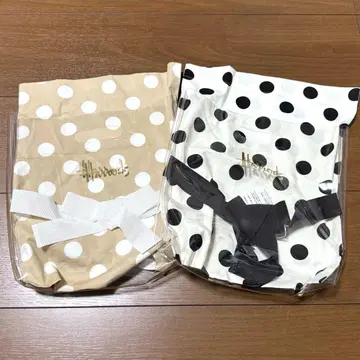 해롯츠 클리어 백 서브 백 도트 베이지 리본 세트 일본제