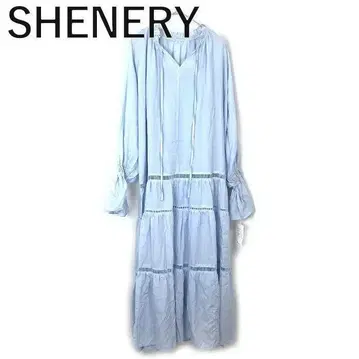 시너리 SHENERY 롱 원피스 긴팔 카라 프릴 이너 부착 스카이블루