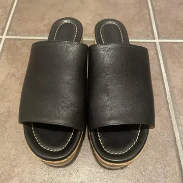 블랙 가죽 웨지 샌들 파비오