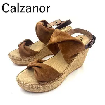 Calzanor 샌들 에스파드리유 웨지솔 브라운