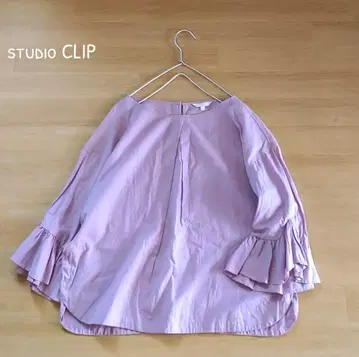 스튜디오 클립 린넨 혼방 소매 프릴 블라우스 루즈핏 더스티 핑크