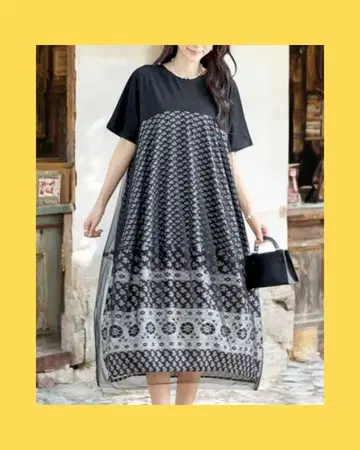 미사용 새상품! 얇은 명주 레이어드 플로럴 원피스 L~XL