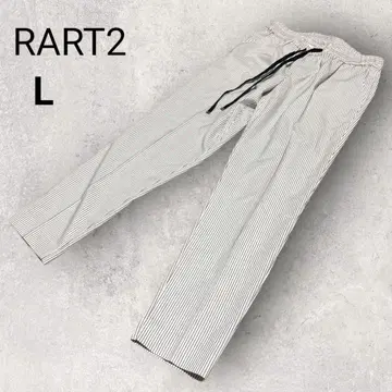 파트 2 캐주얼 팬츠 이지 팬츠 L 화이트 네이비 스트라이프 허리밴딩