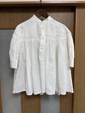사이 Scye 핀턱 블라우스 반팔 린넨 개더 화이트 qj2