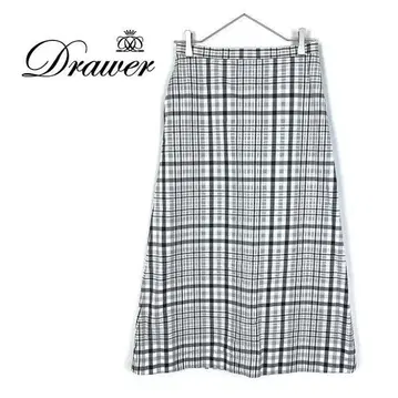 드로어 Drawer 체크 스커트 롱 사다리꼴 화이트 라이트 그레이