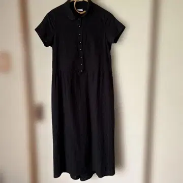 susuri 스스리 인도 면 둥근 카라 반팔 롱 원피스 블랙