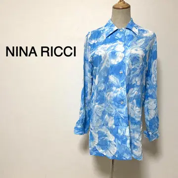 NINA RICCI 스카이블루 컬러 올 패턴 시어 셔츠