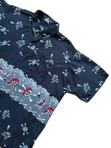 구제 의류 스컬 파이리츠 올 패턴 반팔 셔츠 3XL 블랙 빅 사이즈