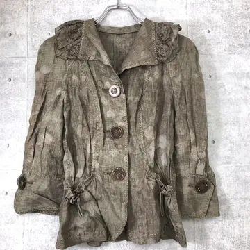 이타리야 레트로 부티크 모드 구제 의류 무라 염색 린넨 빅 버튼 자켓