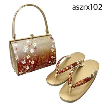 aszrx102 새상품급 중고 후리소데 하카마용 조리 백 세트 골드