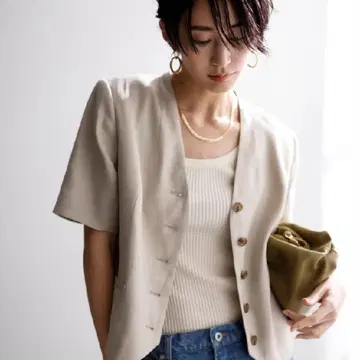 아르페쥬 스토리 린넨 혼방 노카라 자켓 상의 S