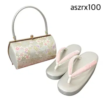 aszrx100 새상품급 중고 후리소데 하카마용 조리 백 세트 실버