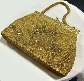 빈티지 쁘띠 포원 금 비즈와 꽃 자수 핸드백