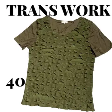 TRANS WORK 프릴 디자인 반팔 티셔츠 40 그린 카키