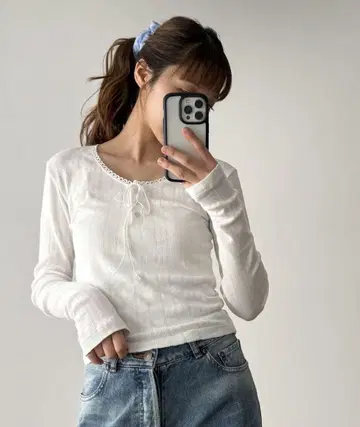 CANAL JEAN El mar 아일렛 피코 레이스 롱 티셔츠