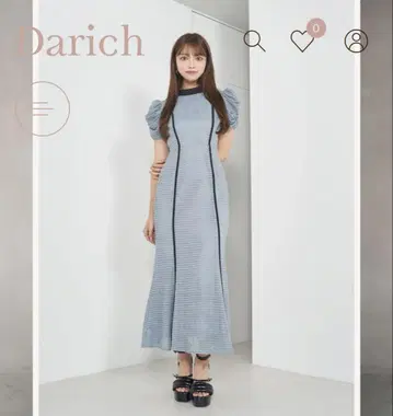 Darich 코튼 레이스 백 리본 롱 원피스 sax