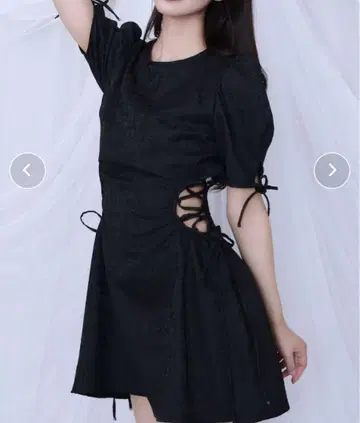 블랙 사이드 레이스업 미니 원피스 반팔
