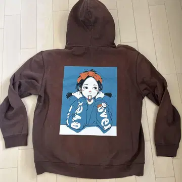오버 프린트 브라운 후드티
