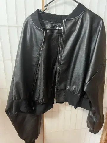 ANAP 블랙 봄버 자켓 합성 피혁