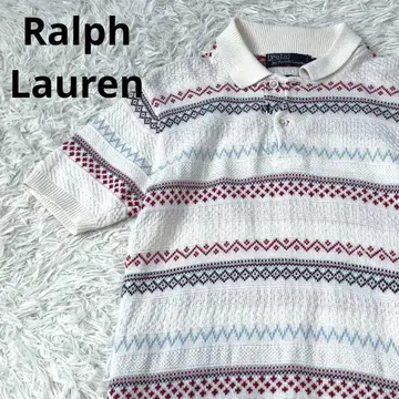 레어 Ralph 랄프 로렌 폴로 니트 자수 패턴 피케 셔츠 화이트