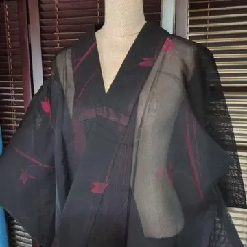 미사용 블랙 베이스(안감 빨간색) 사 기모노