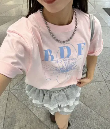 BDF 플라워 로고 티셔츠 핑크 차오패닉