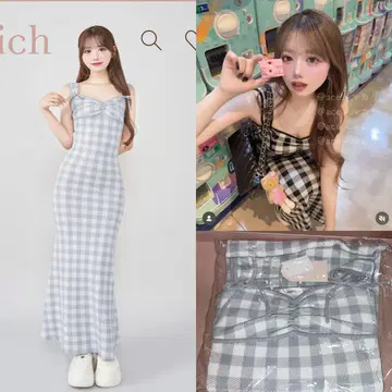 darich 깅엄 자카드 니트 롱 원피스 SAX 다리치