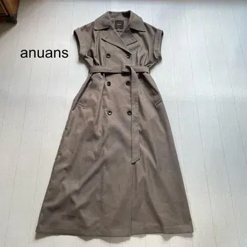 anuans 린넨 라이크 롱 베스트 카키 F