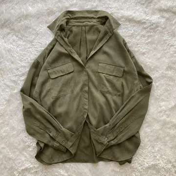 Spick&Span 긴팔 셔츠 사파리 셔츠 히노키 버튼 카키 일본제