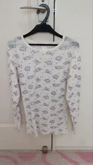 빈티지 곰 패턴 써멀 롱 T
