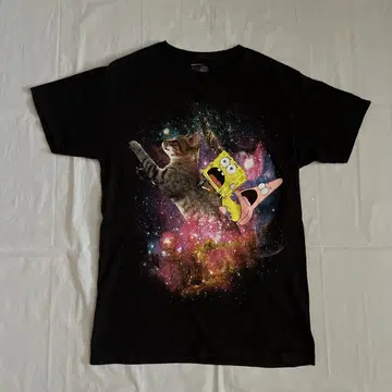 스펀지 밥 패트릭 우주 고양이 space cat 티셔츠 블랙