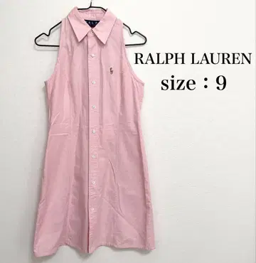 RALPH LAUREN 슬리브리스 셔츠 원피스 포니 자수 핑크 9호