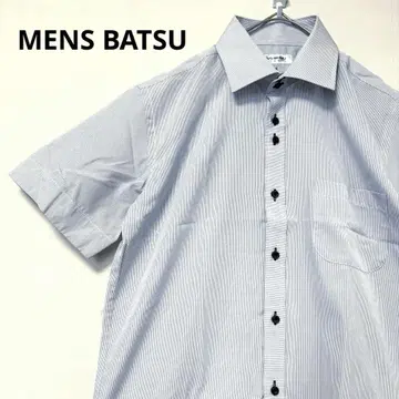 새상품 MEN'S BA-TSU 스트라이프 반팔 셔츠 블랙 버튼 L