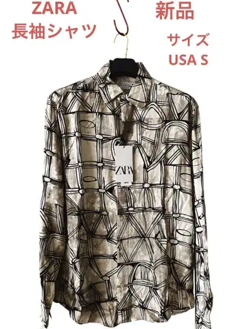 ZARA 기하학 패턴 여성용 긴팔 레귤러 핏 셔츠 사이즈 USA S